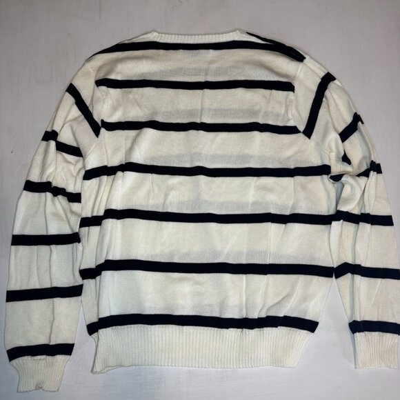 VINTAGE NWT Ralph Lauren Polo Golf Cotton Sweater Large Striped Crewneck Navy - Picture 8 of 10